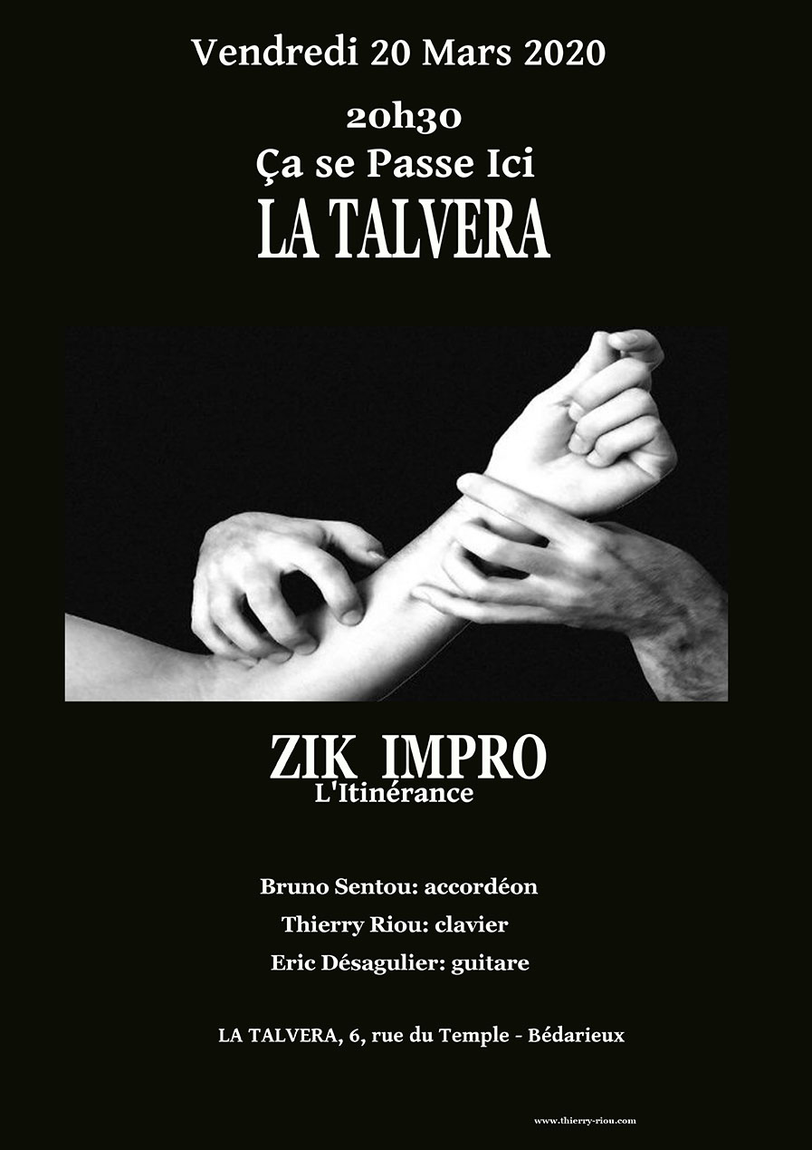 CONCERT: ZIK IMPRO L'itinérance, 20 Mars 2020 20H30