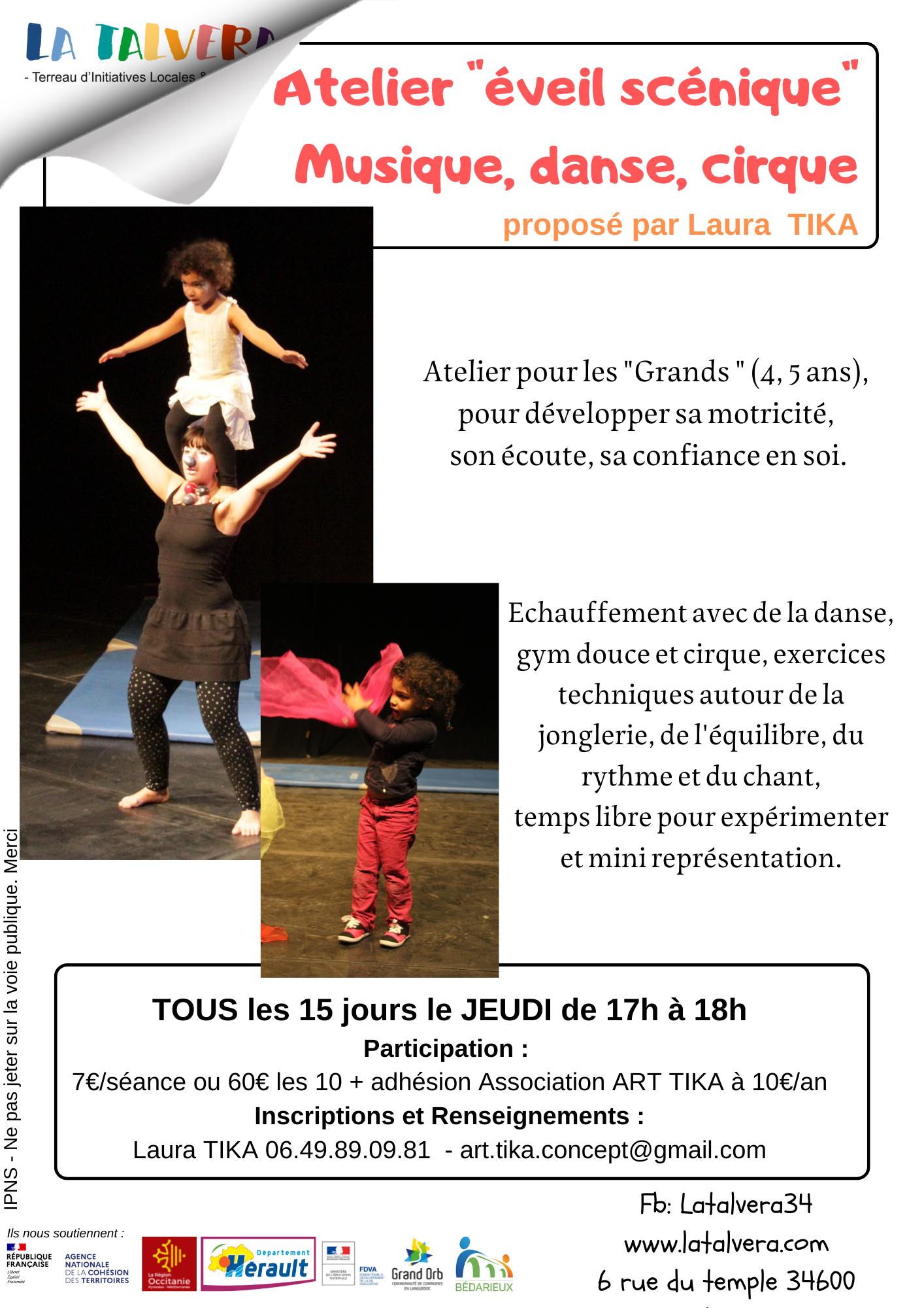 Atelier "éveil scénique" Musique, danse, cirque