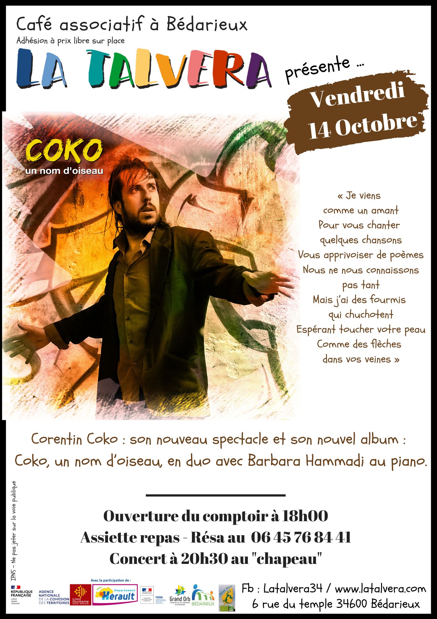 CONCERT : Coko, un nom d’oiseau, en duo avec Barbara Hammadi au piano.